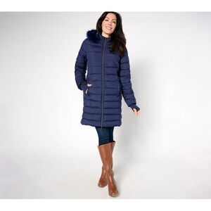 Susan Graver Women's Petite Jacket PXL Water Resistant Quilted Coat Blue A670981